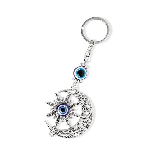 Evil Eye Keychain Sun-Moon Nazar Charm | Protective Turkish Eye Keyring Gift – collectible keychain accessory for car, bike and bag keys